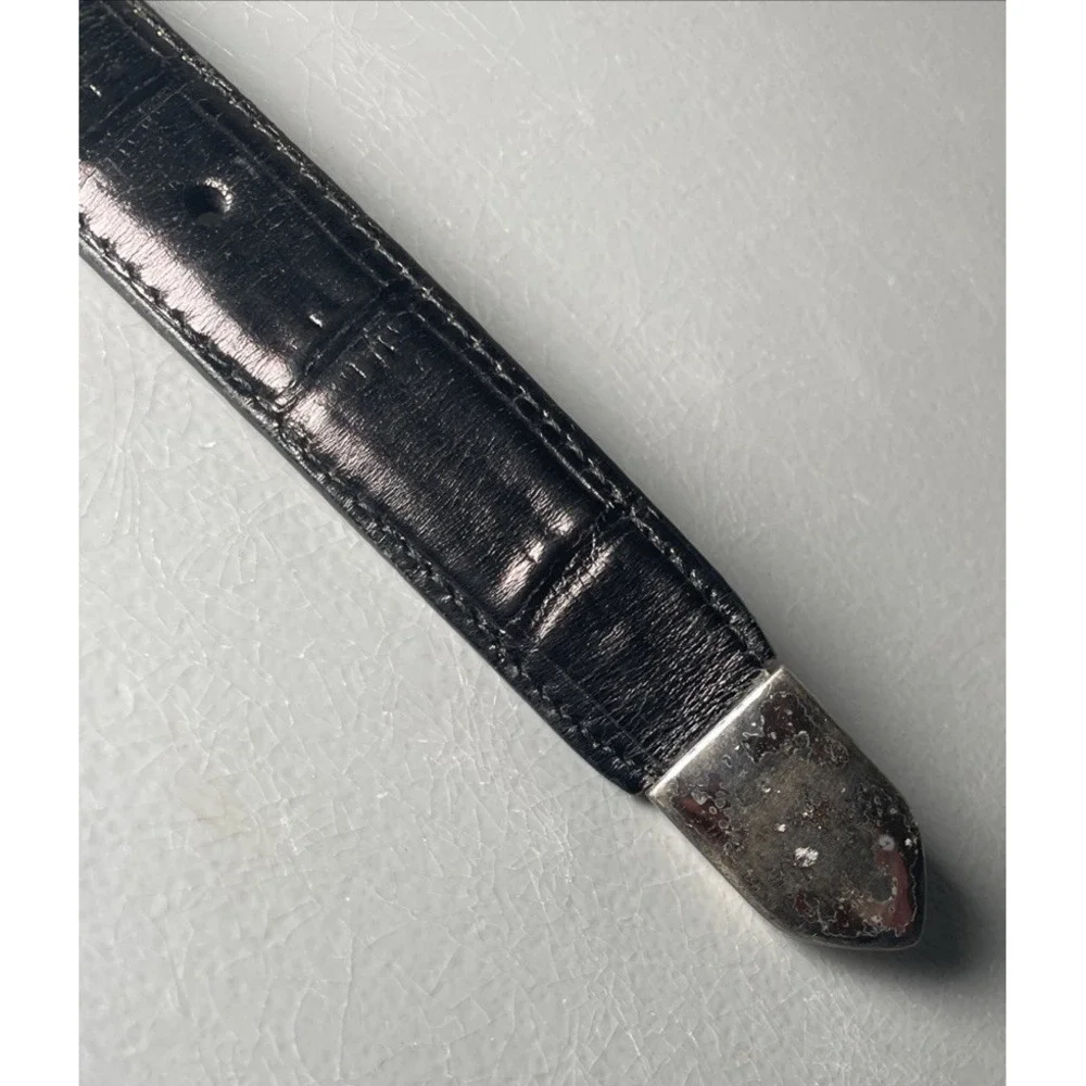 Mens Black Alligator Embossed Belt‎ 19403 Size 42 Silver Buckle